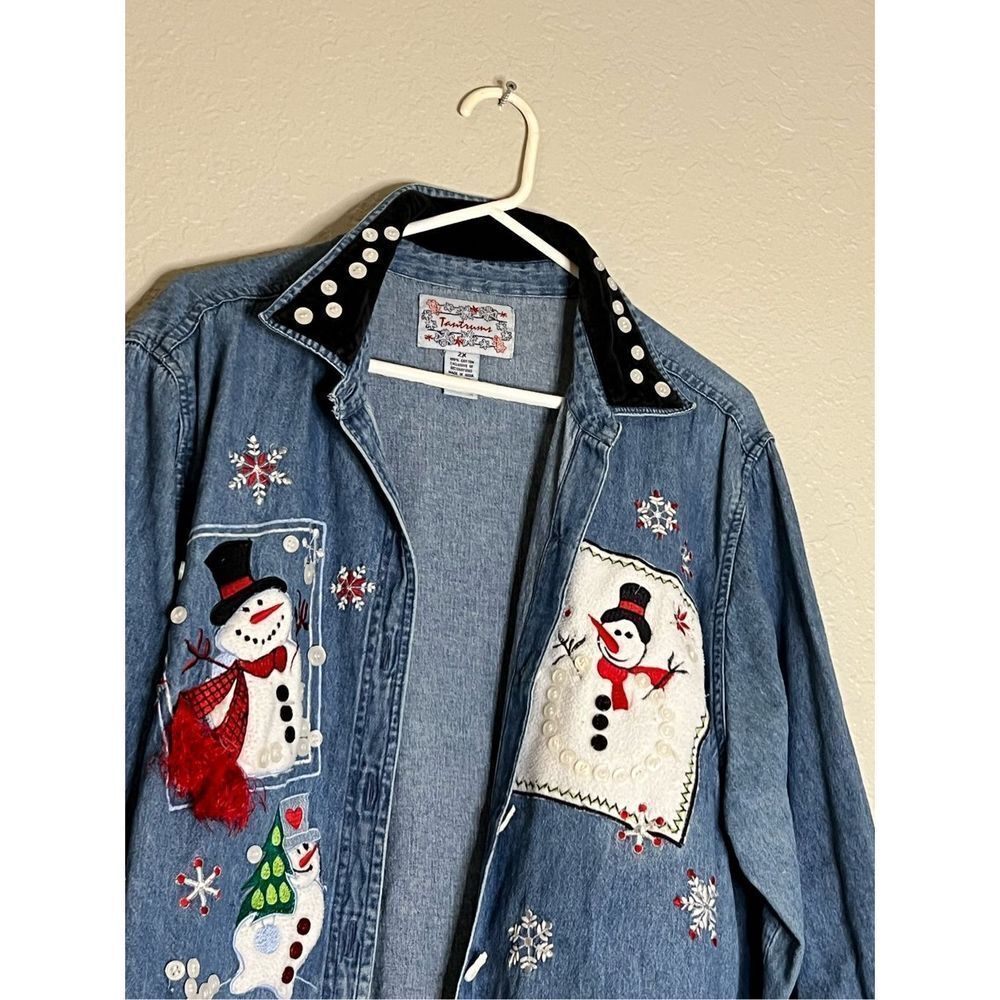 Tantrums snowman Christmas jean shirt 2x - Picture 4 of 7